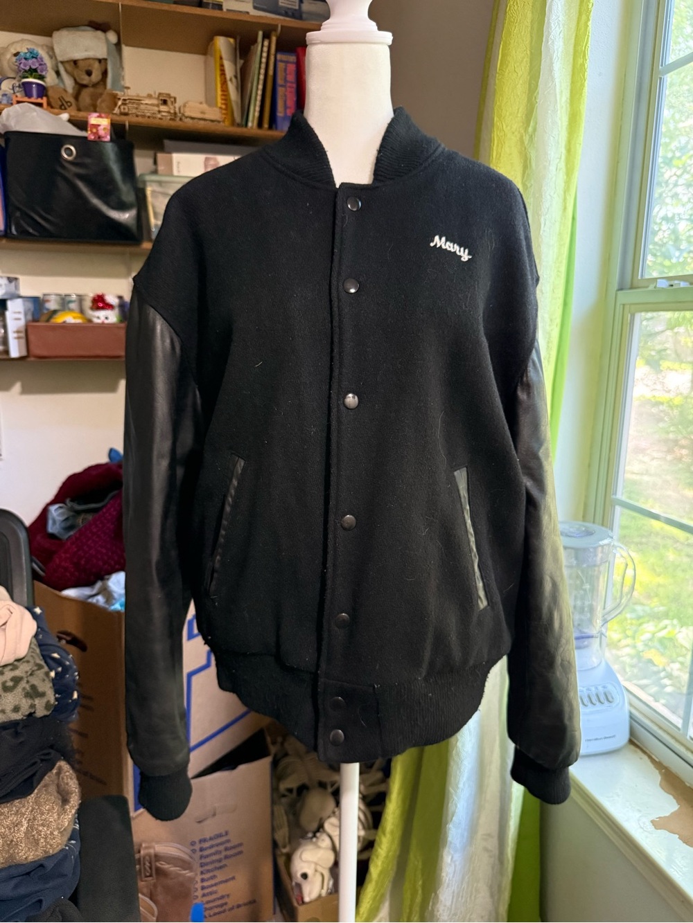 Craft Black Bomber Varsity Jacket with 'Mary' Embroidery